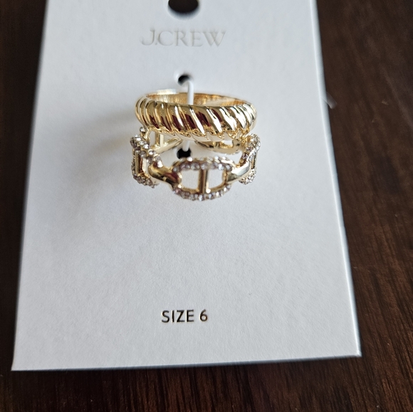 J.Crew Crystal Chain & Textured Band Rings Set, 6, Gold - Picture 3 of 5